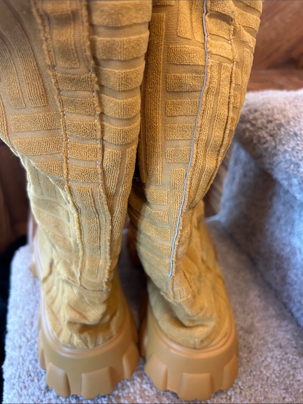 Women's Mustard Yellow Chunky Moto Knee-High Boots image 3